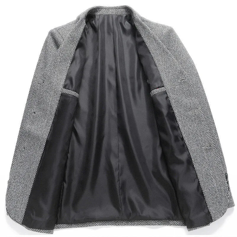 Men's loose fit woolen coat in solid colours for spring and autumn seasons