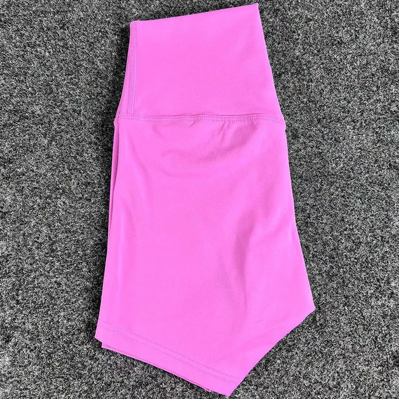 Women's high-waist yoga shorts in nylon fabric for running, sports, and cycling activities