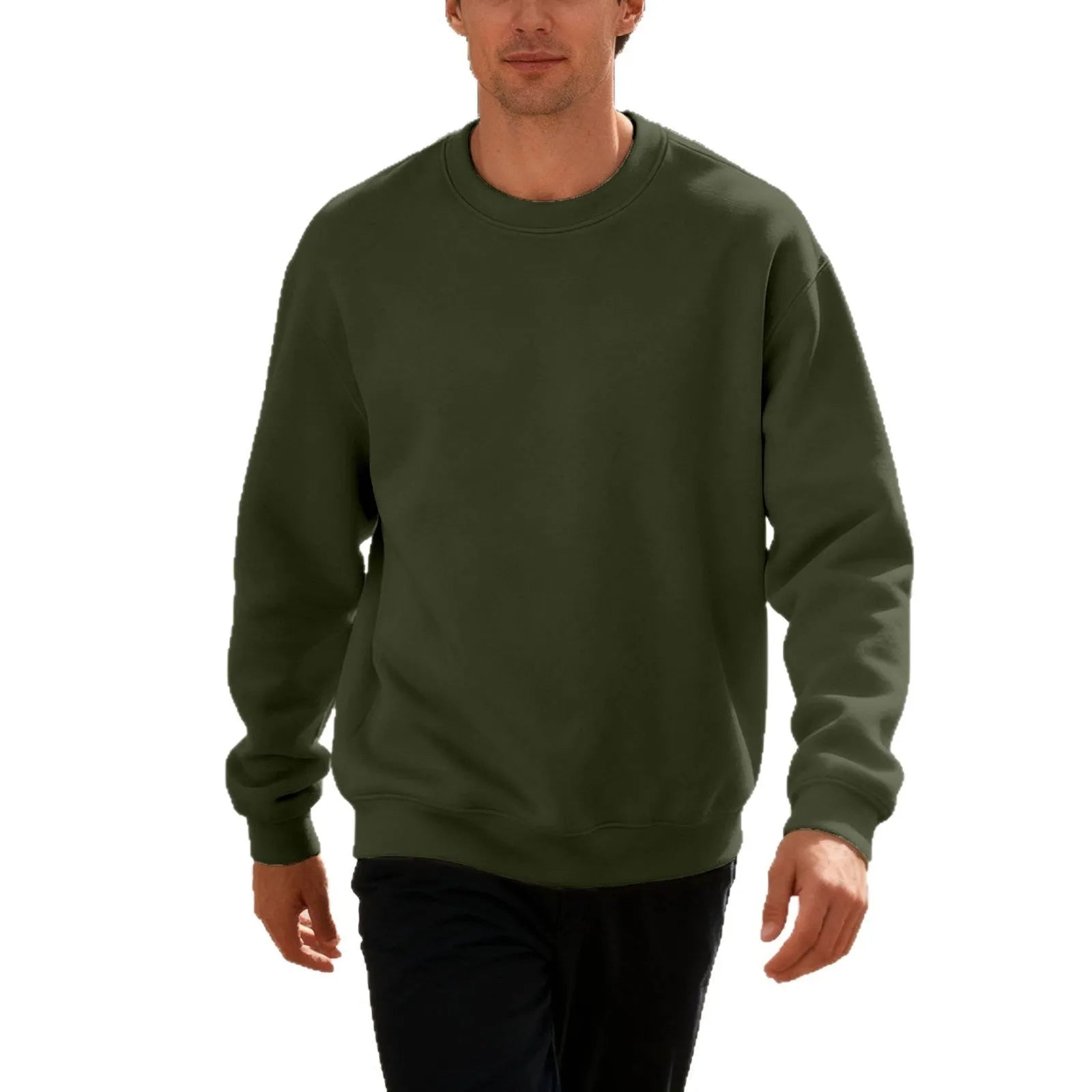 Men's round neck oversized polyester top in light gray, long sleeves, loose fit casual autumn shirt