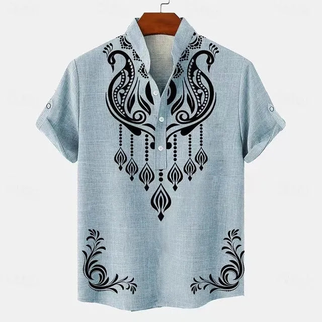 Men's loose-fit striped casual shirt with personalised button detailing in a handsome colour option
