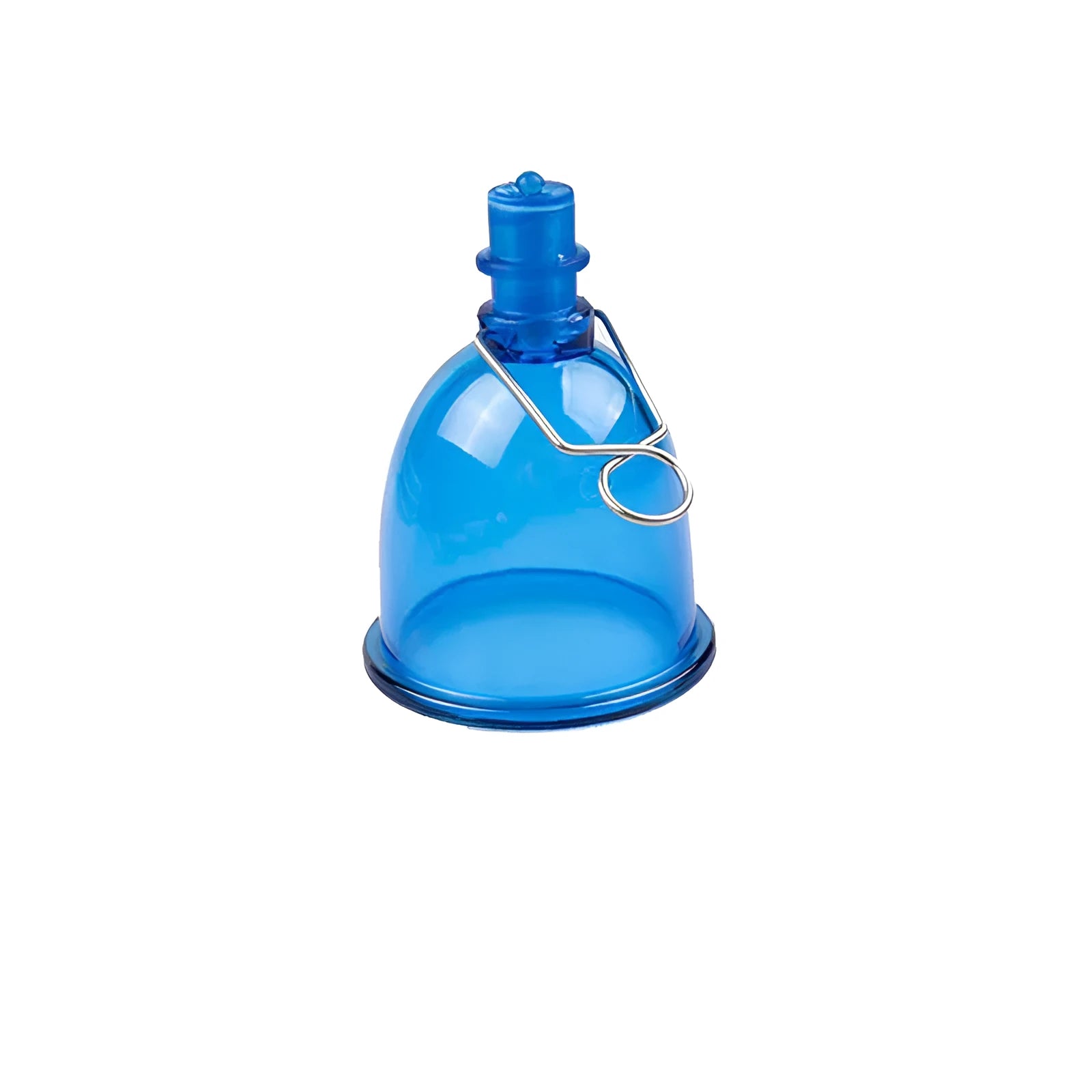 Blue silicone male masturbator cup available in small, medium, and large size options