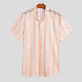 Pink men's loose-fit cardigan shirt with waffle texture and short sleeves