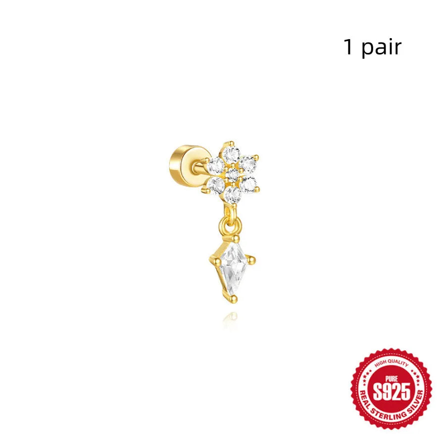 S925 sterling silver flat column thread ear bone studs in twelve gold electroplated colour variations