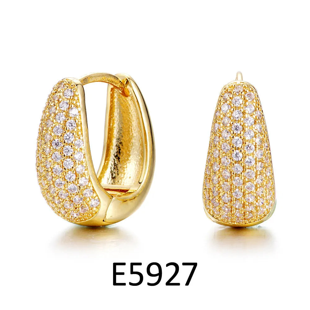 Brass gold plated heart-shaped zircon clip earrings for women with gang drill pattern