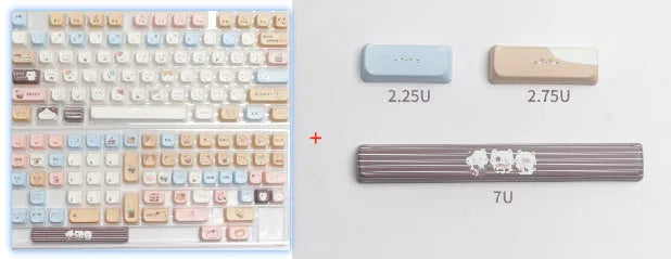 Sea Salt Cat themed PBT key cap set with March layout and 7u spacebar supplement for mechanical keyboards