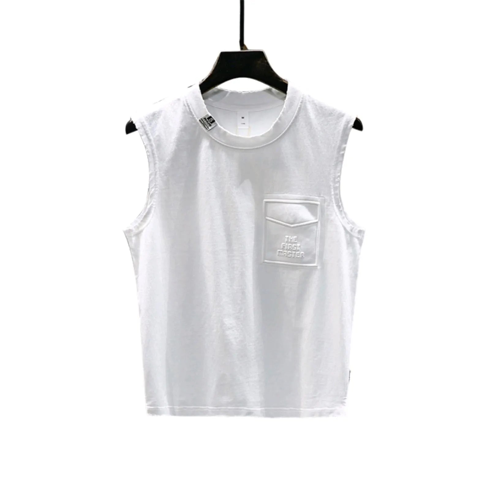 Solid colour cotton sleeveless fitness t-shirt showing loose fit and straight hem design