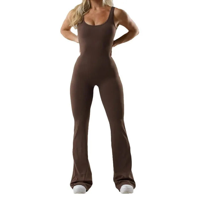 Women's tight yoga bodysuit jumpsuit in milk silk fabric with built-in chest pad