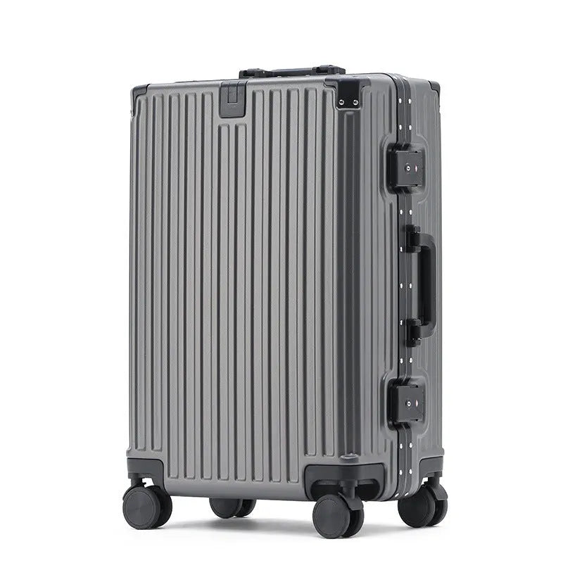 Aluminium frame ABS PC suitcase in avocado green colour with USB port and universal wheels.