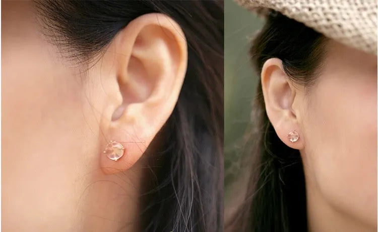 Rose gold drop shape synthetic quartz stud earrings with crystal inlay