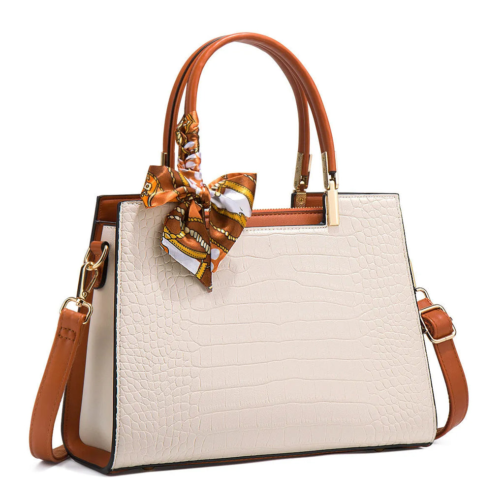 Milky white women's PU shoulder handbag with horizontal square shape and multiple internal compartments
