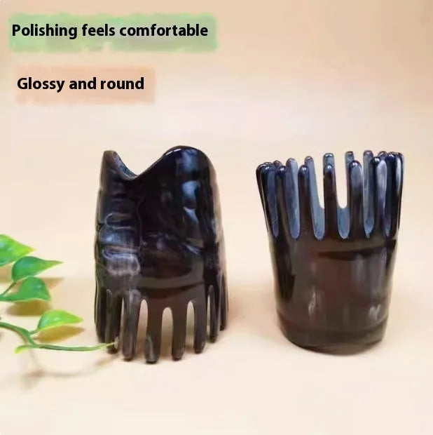 White buffalo horn head massage comb with multiple tooth configuration options for meridian scalp stimulation
