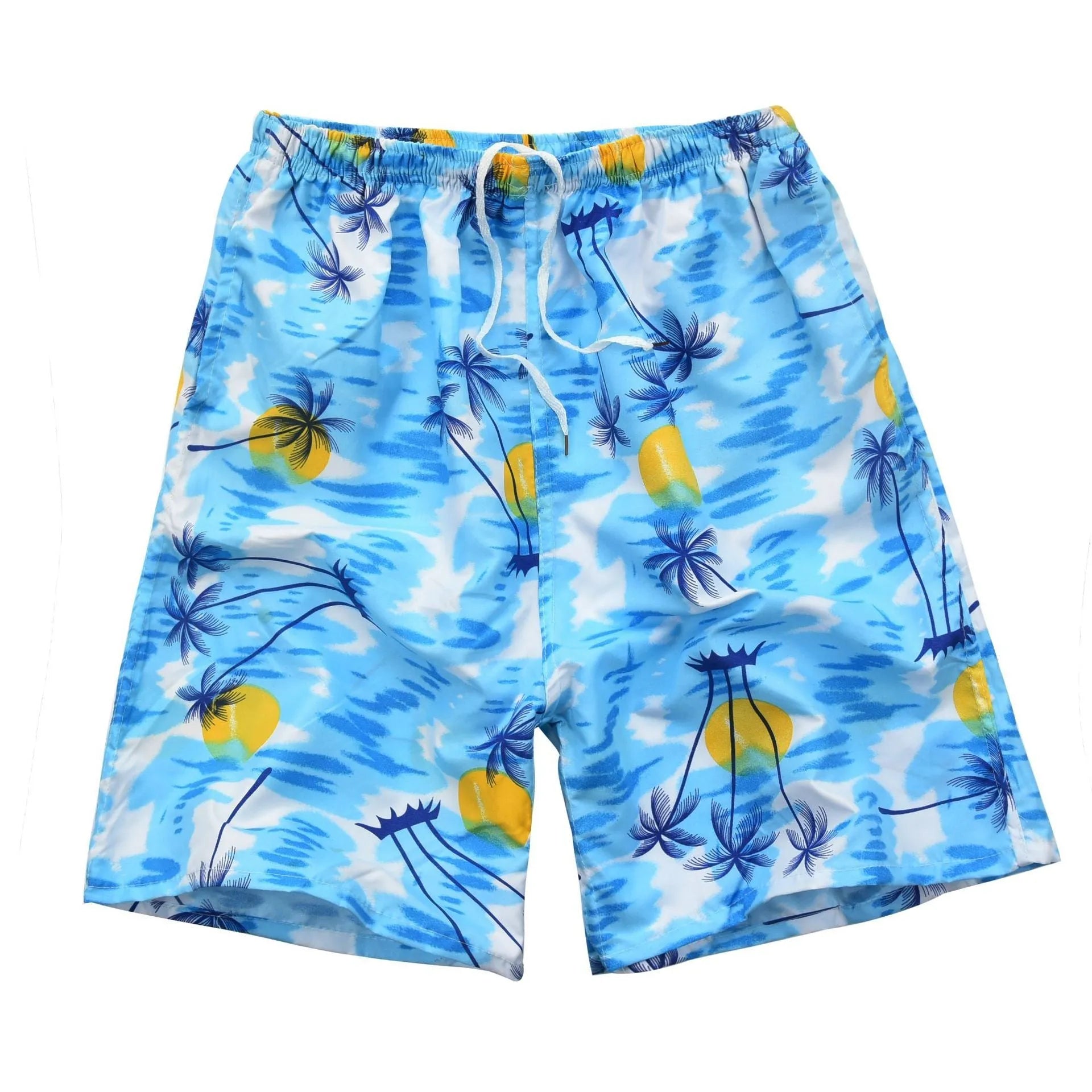 Men's floral print five-point swimming trunks made from polyester in a free size.