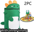 Green felt cube storage bag open as play mat with pull rope closure for children's toys