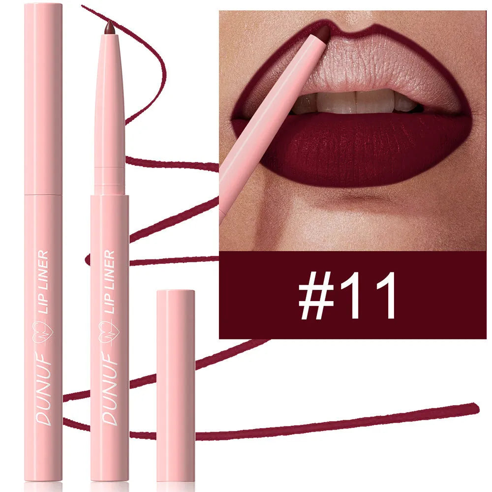 Velvet matte lip liner pencil in 12 colour options for precise lip definition