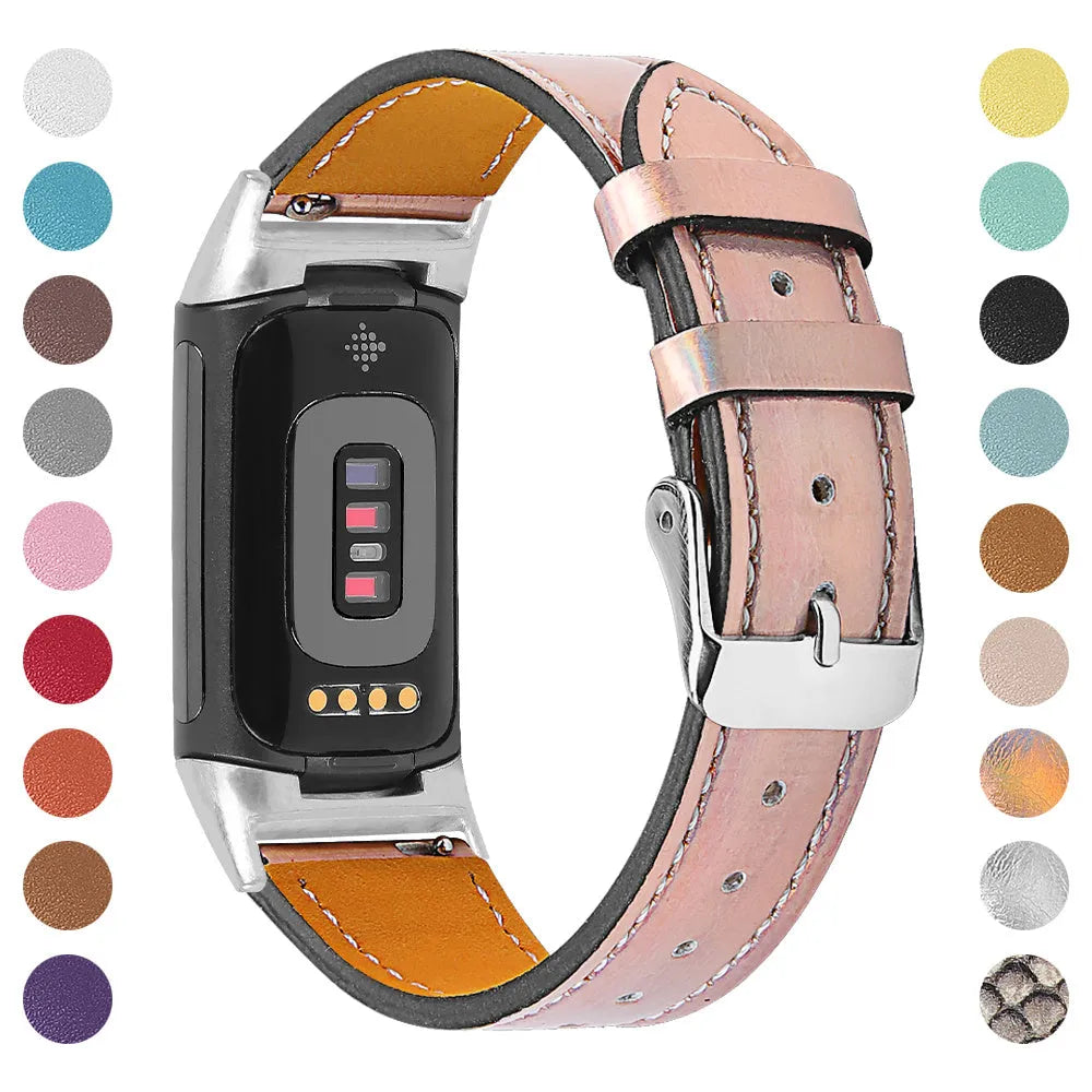 Genuine leather replacement watch strap for Fitbit Charge 5 and Charge 6 in multiple colour options