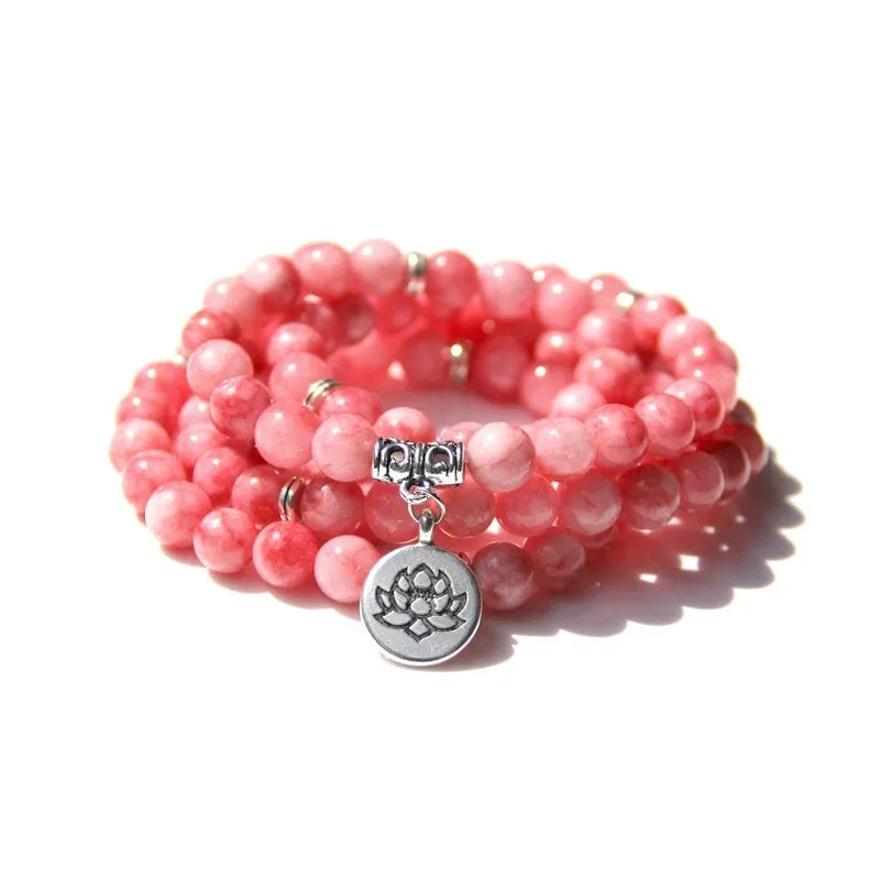 Vintage natural stone bracelet for women featuring a lotus design on a geometric setting.