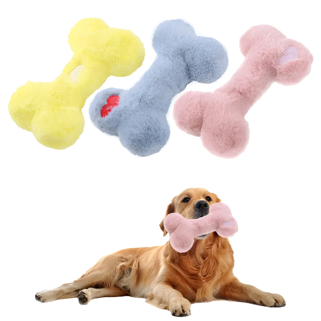 Love bone shaped plush dog toy with Bb sound chip in blue colour