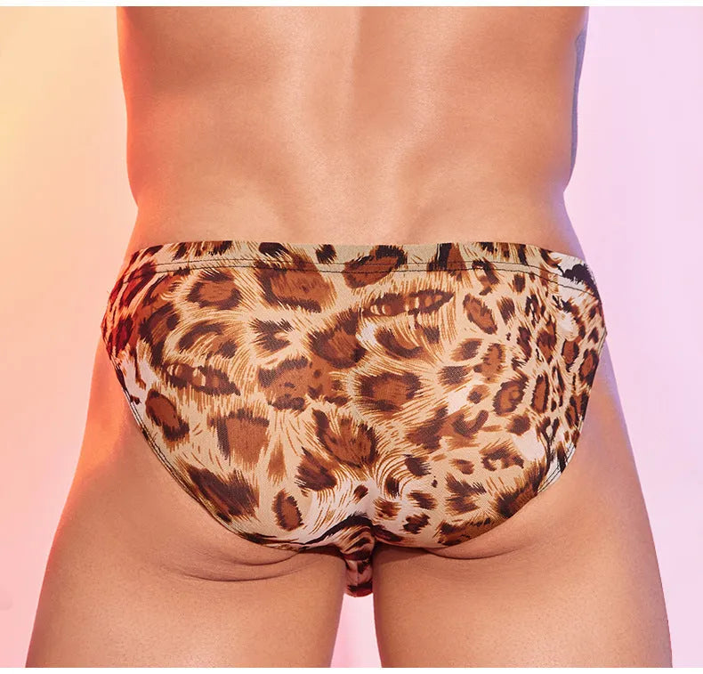Men's leopard print low waist panties with stretch nylon fabric in free size
