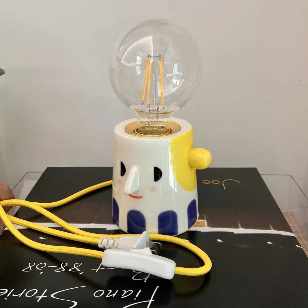 Handmade ceramic table lamp with ball headlight design for bedside and birthday decoration