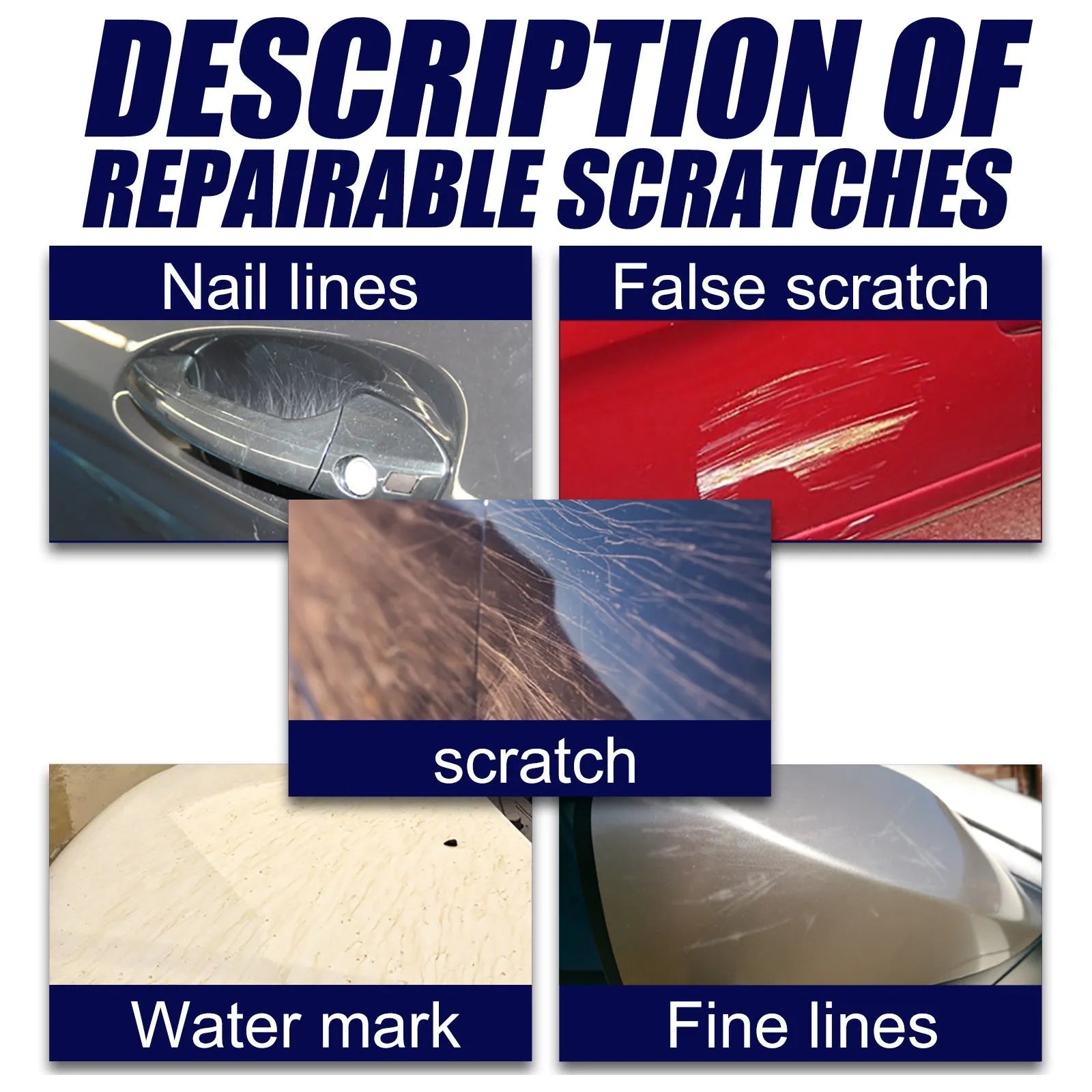 Car scratch repair spray can in various sizes: 30ml, 50ml, and 100ml.
