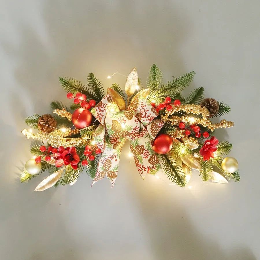 American country style artificial pine Christmas garland with optional LED lights in stair wall mounting configuration