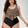 Plus size leopard print bikini swimsuit in graph colour with chest pad top and pants