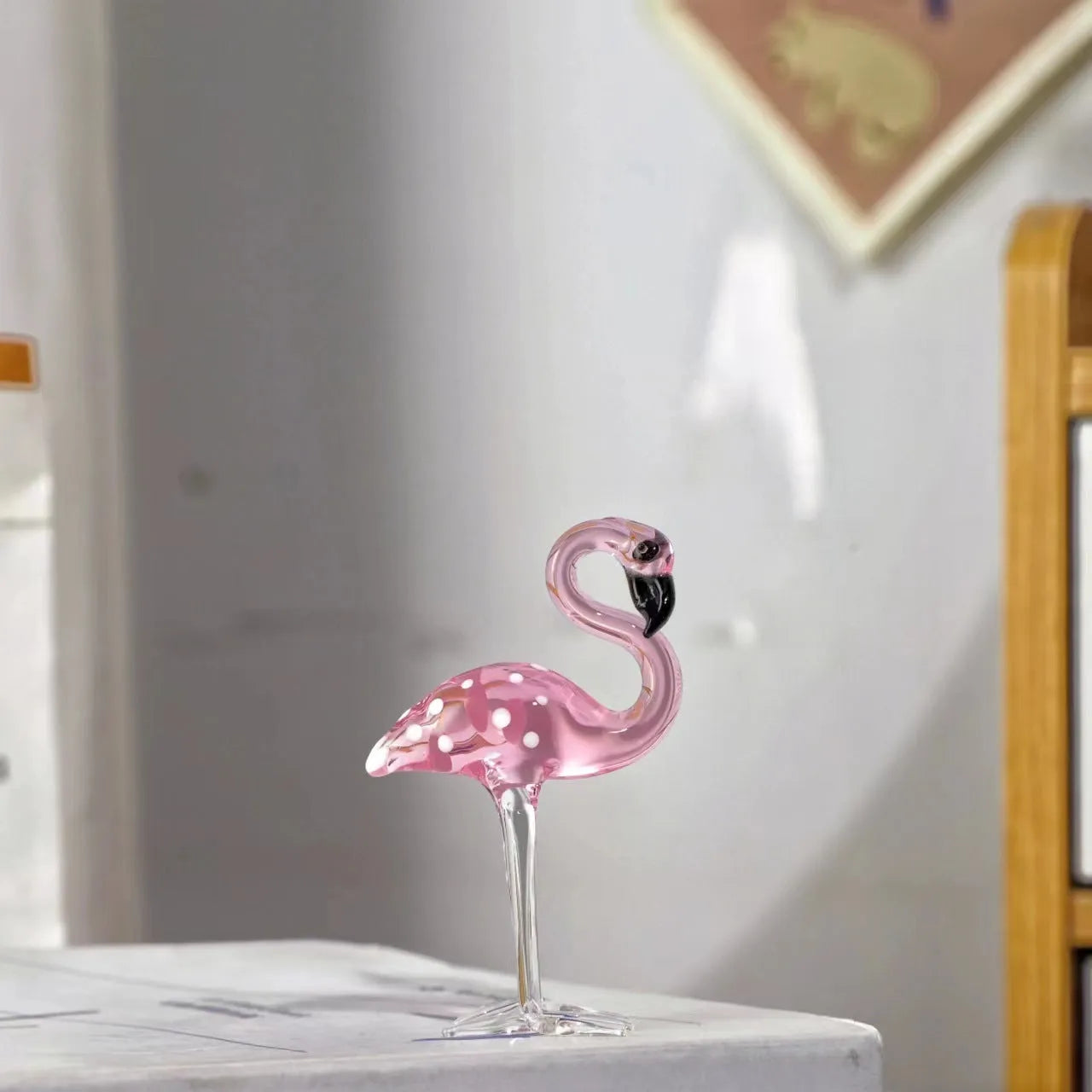 Pink crystal flamingo decorative craft with dots for table display