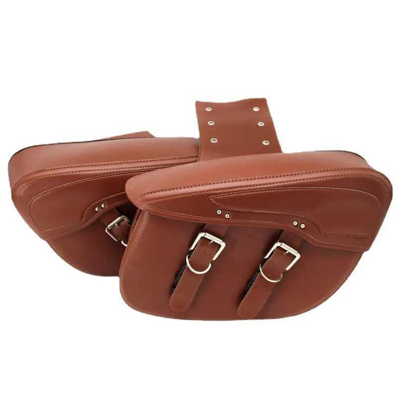 Retro style PU leather motorcycle saddlebag side box in black, dimensions 42cm x 15cm x 30cm