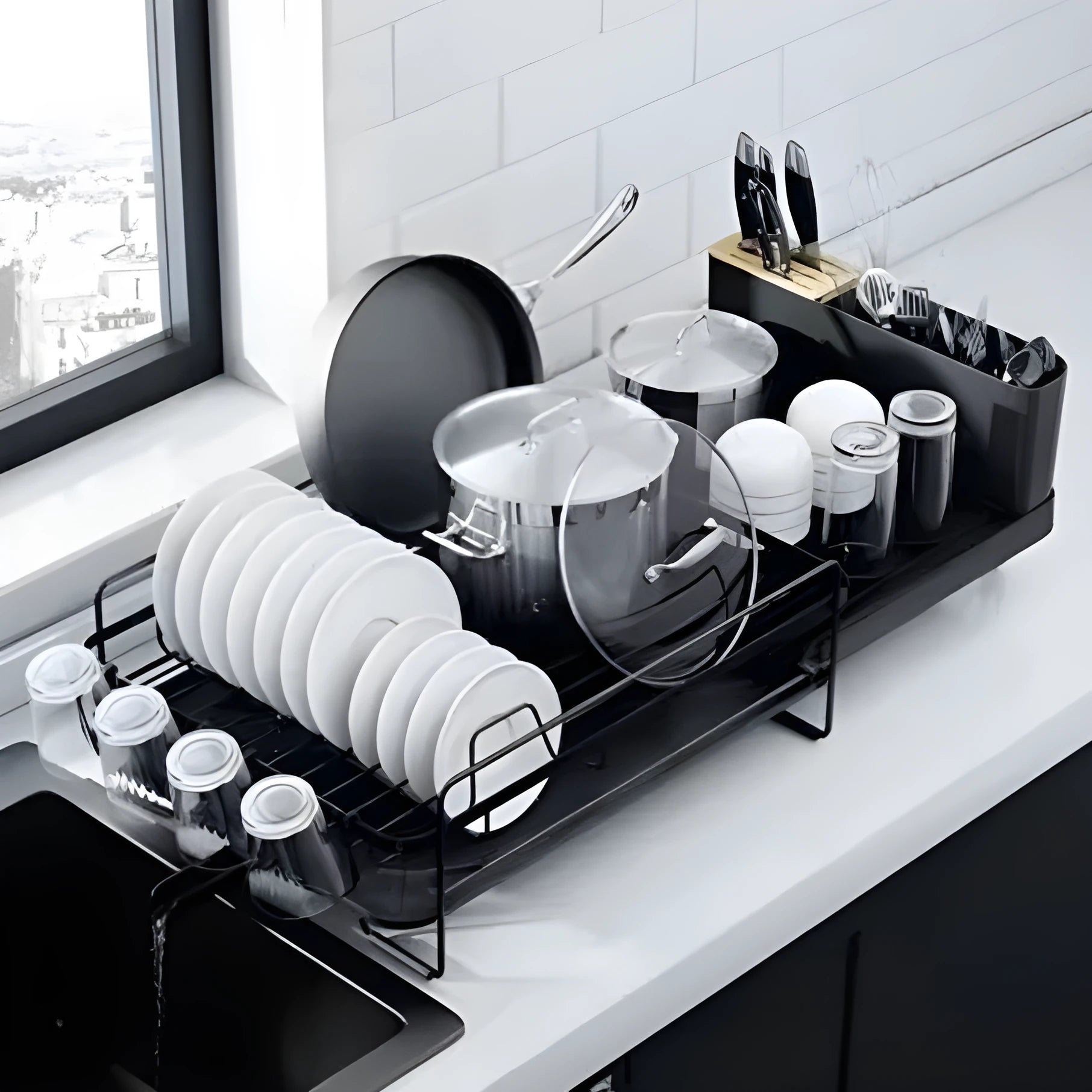 Retractable foldable carbon steel dish drain rack for cutlery knives forks and cups