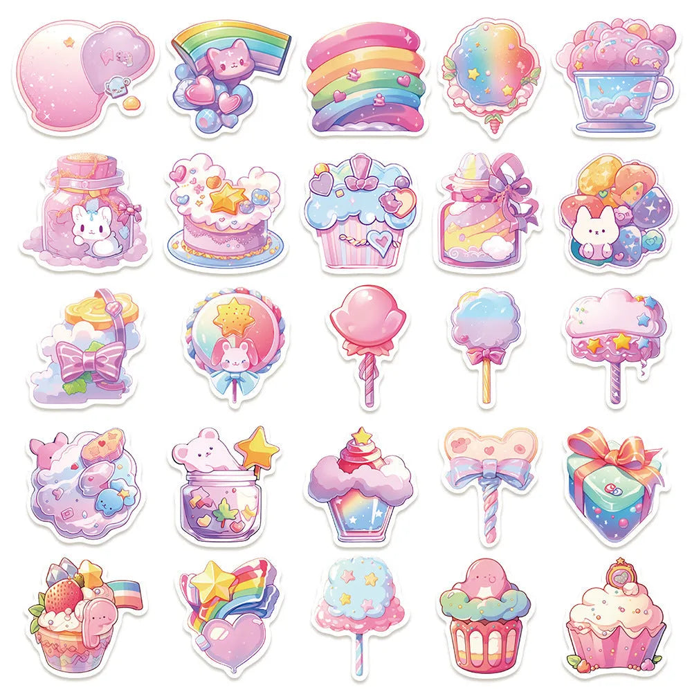 Waterproof cute candy small object decorative stickers, 50 sheets, 4-7cm each.