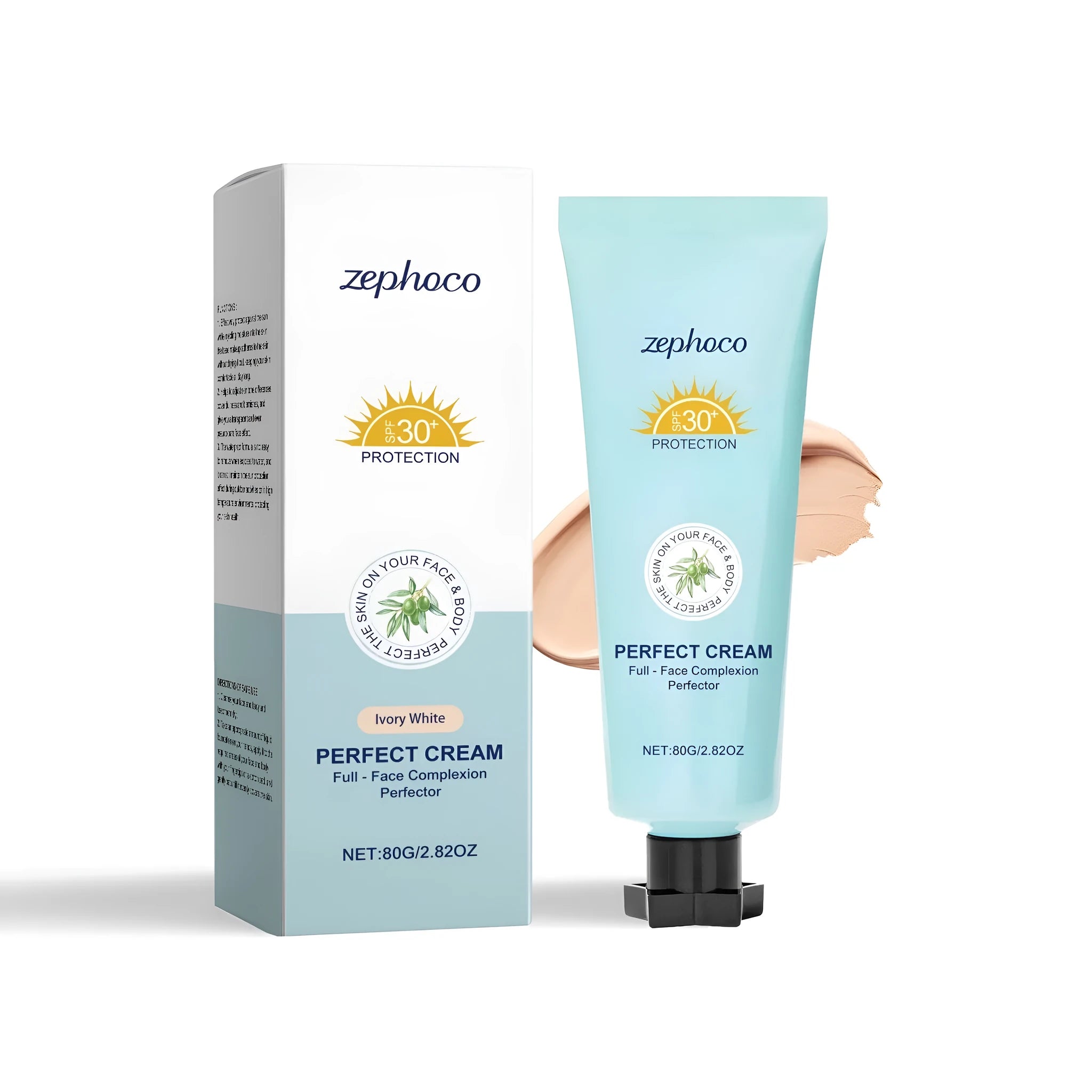Curdling sunscreen moisturising liquid foundation bottle shown in one of three shades: Dark Skin, Ivory White, or Natural colour.