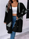 Black loose fit plus size knitwear cardigan with button fastening and regular sleeves