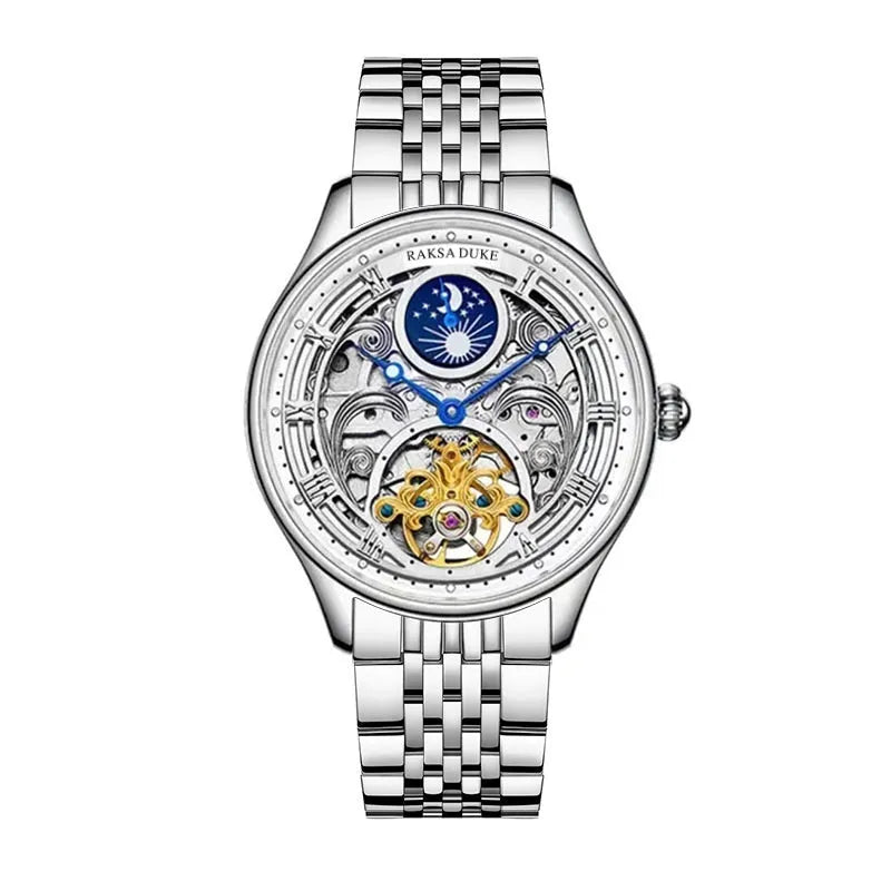 Men's business waterproof watch with stainless steel strap showing 16mm thickness case