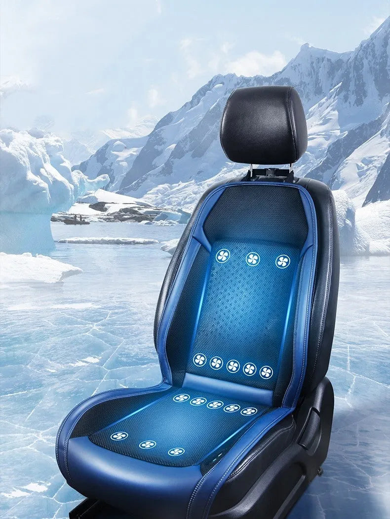 Black car cooling seat cushion with massage function and USB port for 12V vehicle power
