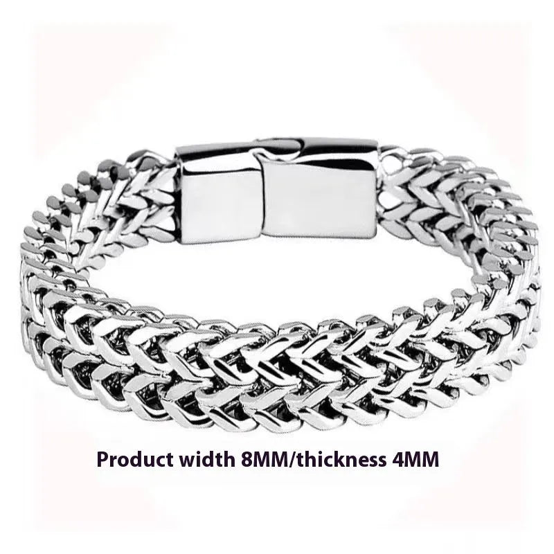 Silver titanium steel geometric bracelet showing 4x8mm and 5x10mm style variants