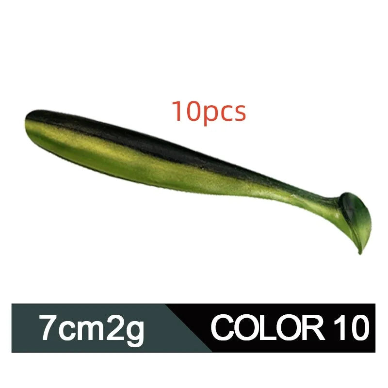 7cm long two-tone T tail soft plastic fishing lure in various colours for Mandarin fish and Topmouth Culter.