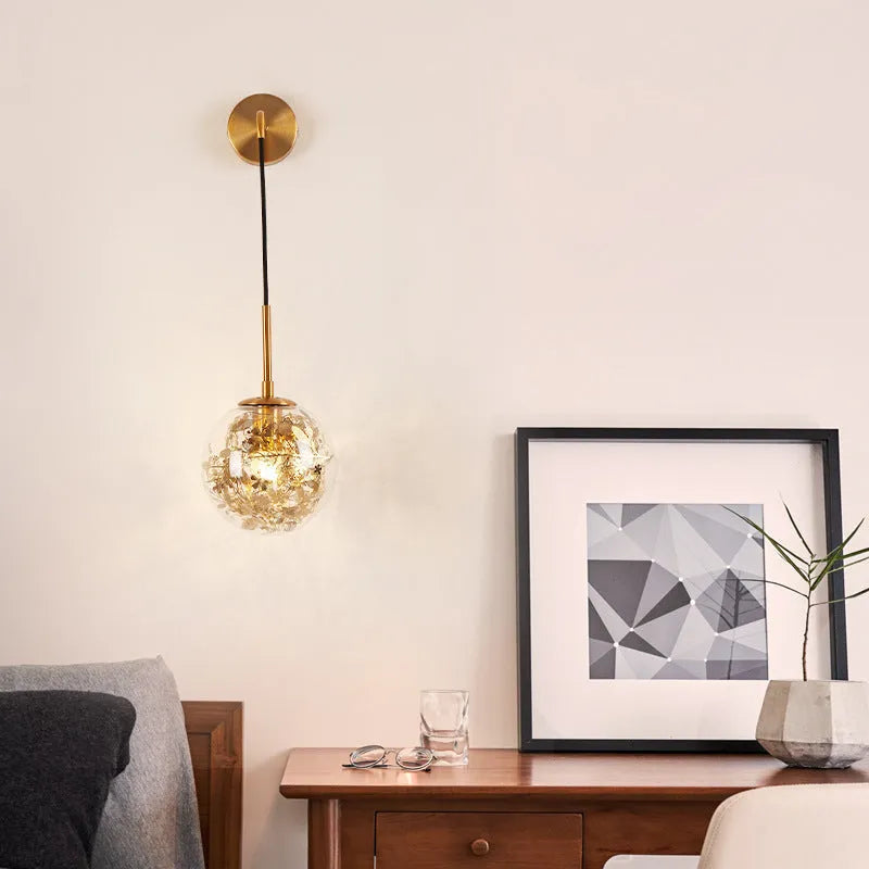 Glass bedside wall lamp in Golden Flower or Silver Flower finish with 15cm or 20cm size options
