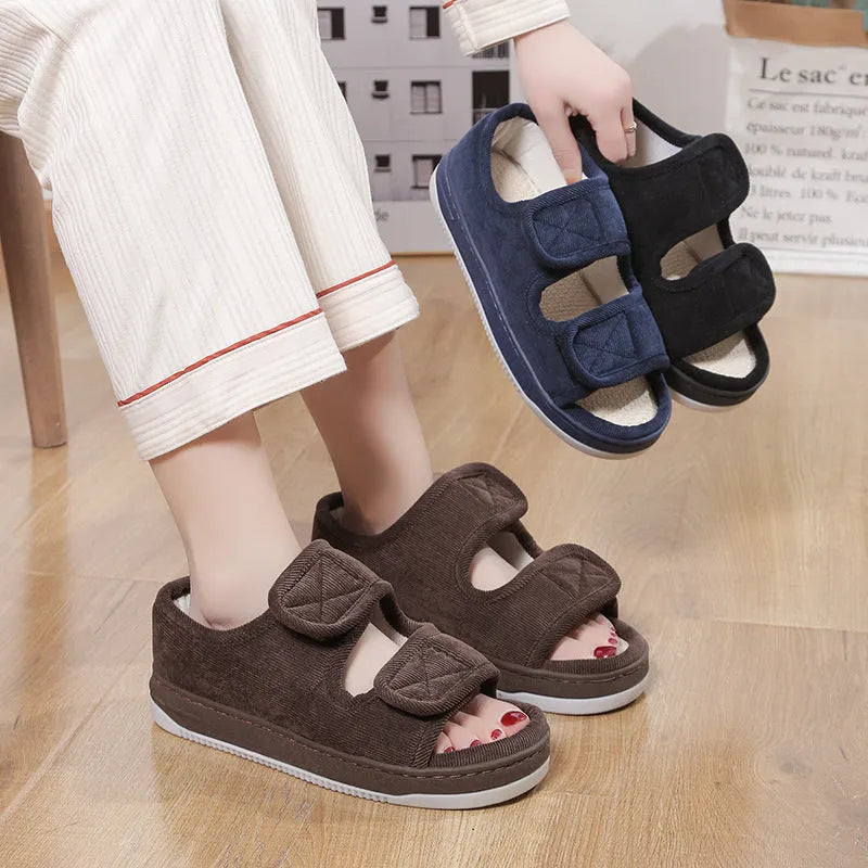 Breathable cloth sandals for elderly, open toe, rubber sole, solid colour, large size 48-49 yards