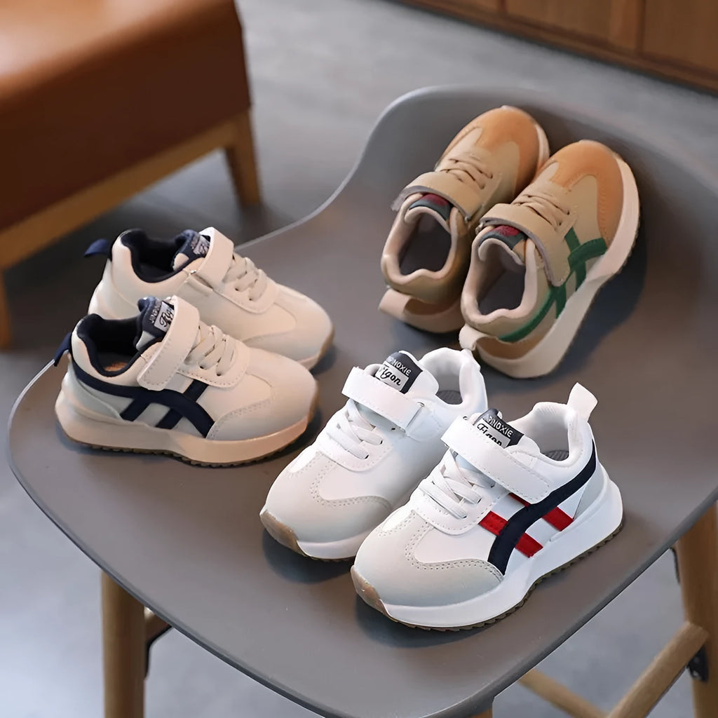 Children's casual sneakers with Velcro fastening in white, beige, or khaki with non-slip rubber soles