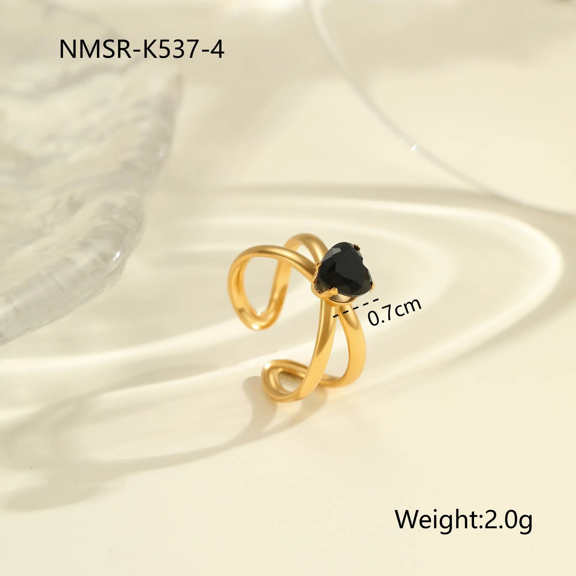 Adjustable open mouth titanium steel ring for women with inlaid zircon stones in a geometry design.