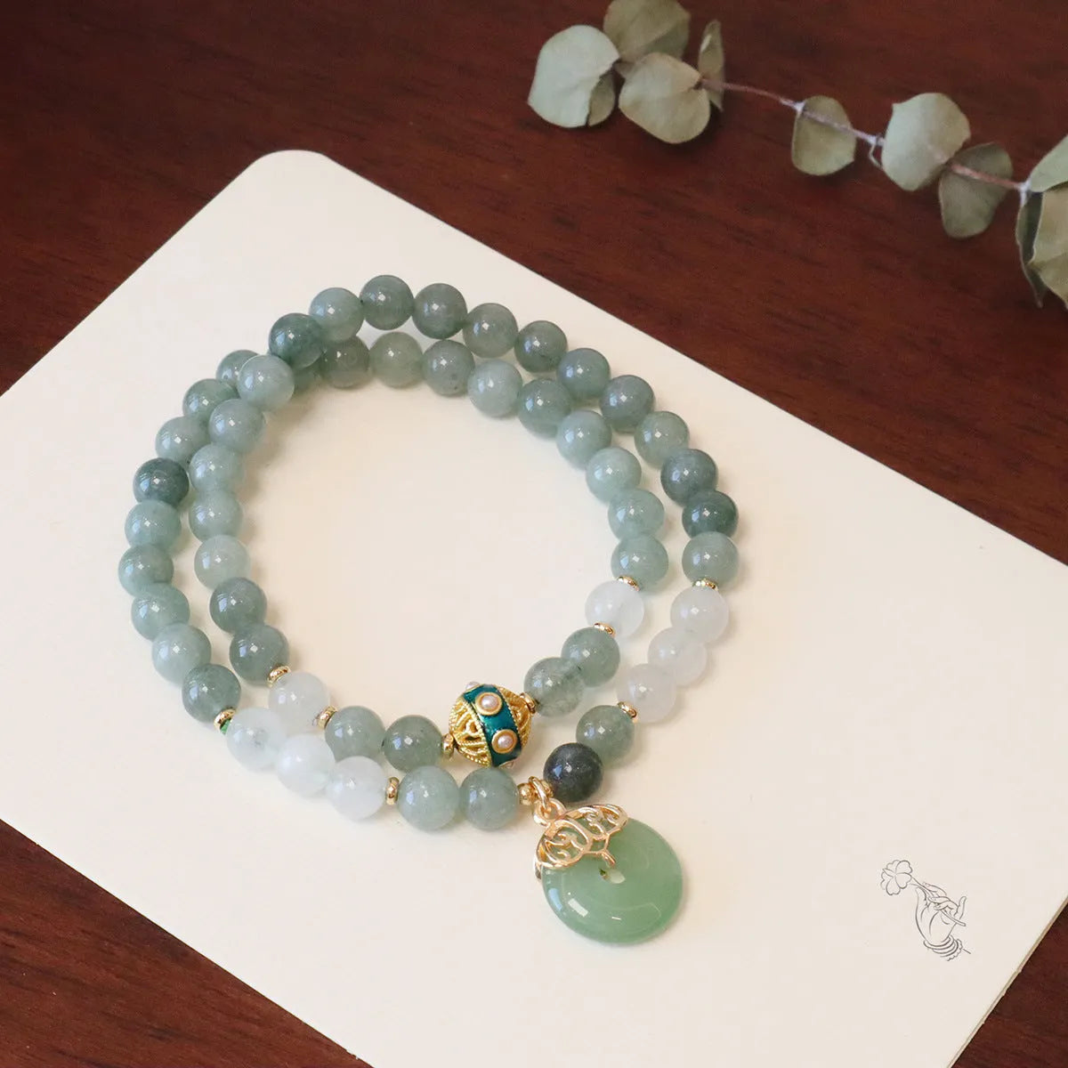 Women's Myanmar jade bracelet with safety buckle pendant in geometric new Chinese style