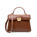 Women's genuine leather shoulder bag with vachette clasp in black horizontal square design