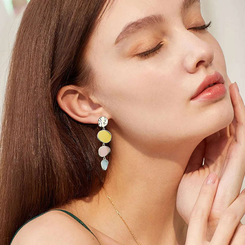 Morandi three-colour oil dripping disc earrings with sterling silver alloy needles