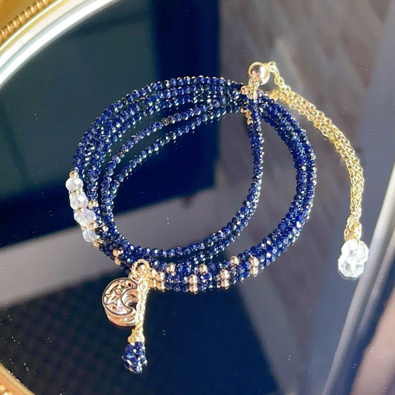 Blue sand three-ring women's bracelet with multi-layer design and gold-toned accents