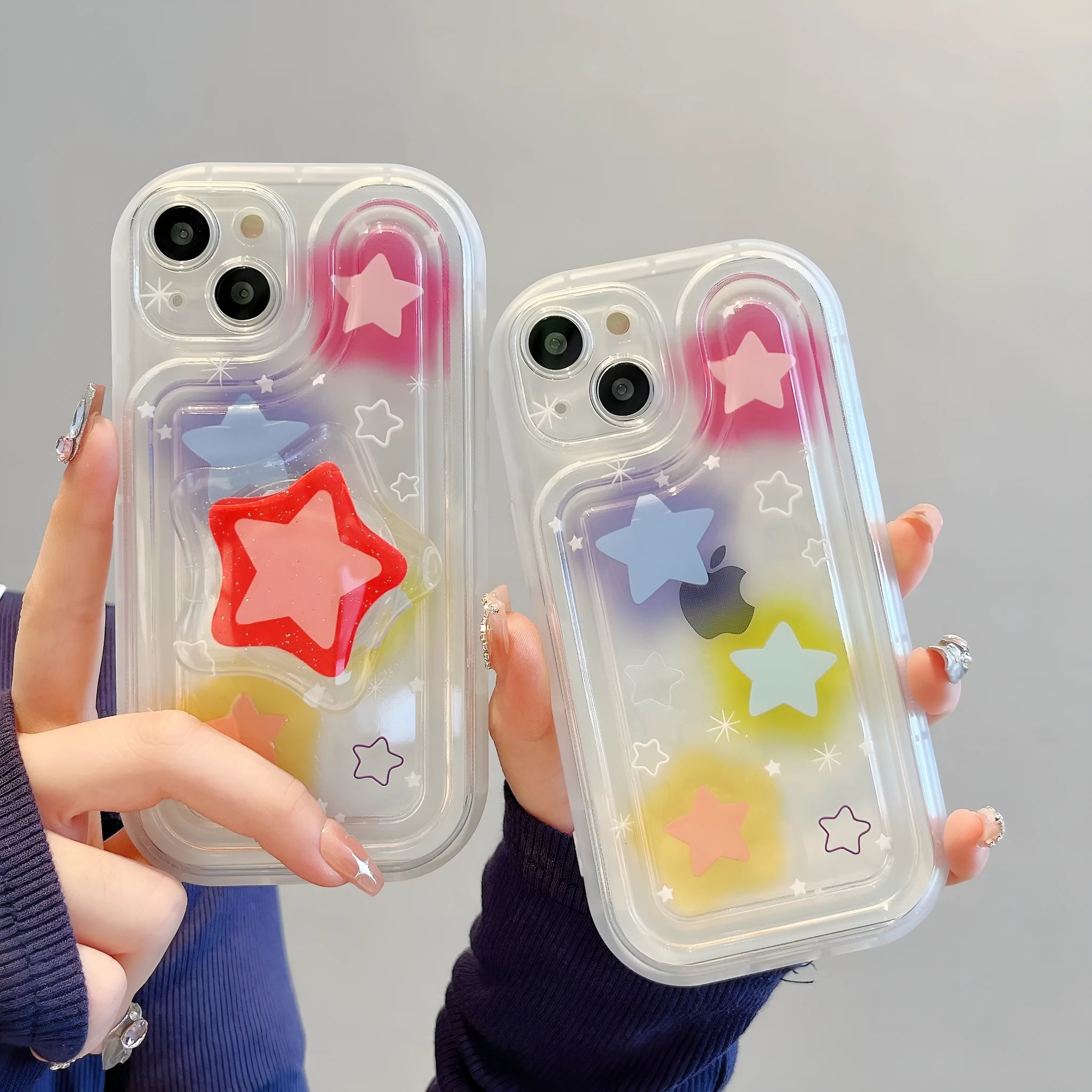 Blooming color TPU phone case with built-in bracket on an iPhone, showing airbag edge design
