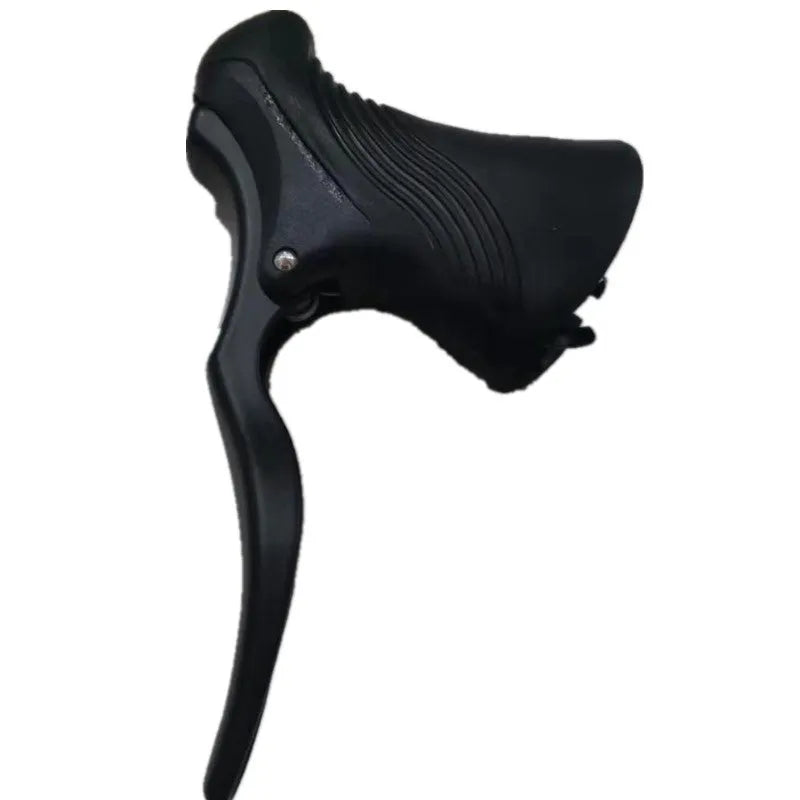 Pair of aluminium alloy road bicycle brake handles in black and black/silver finishes.
