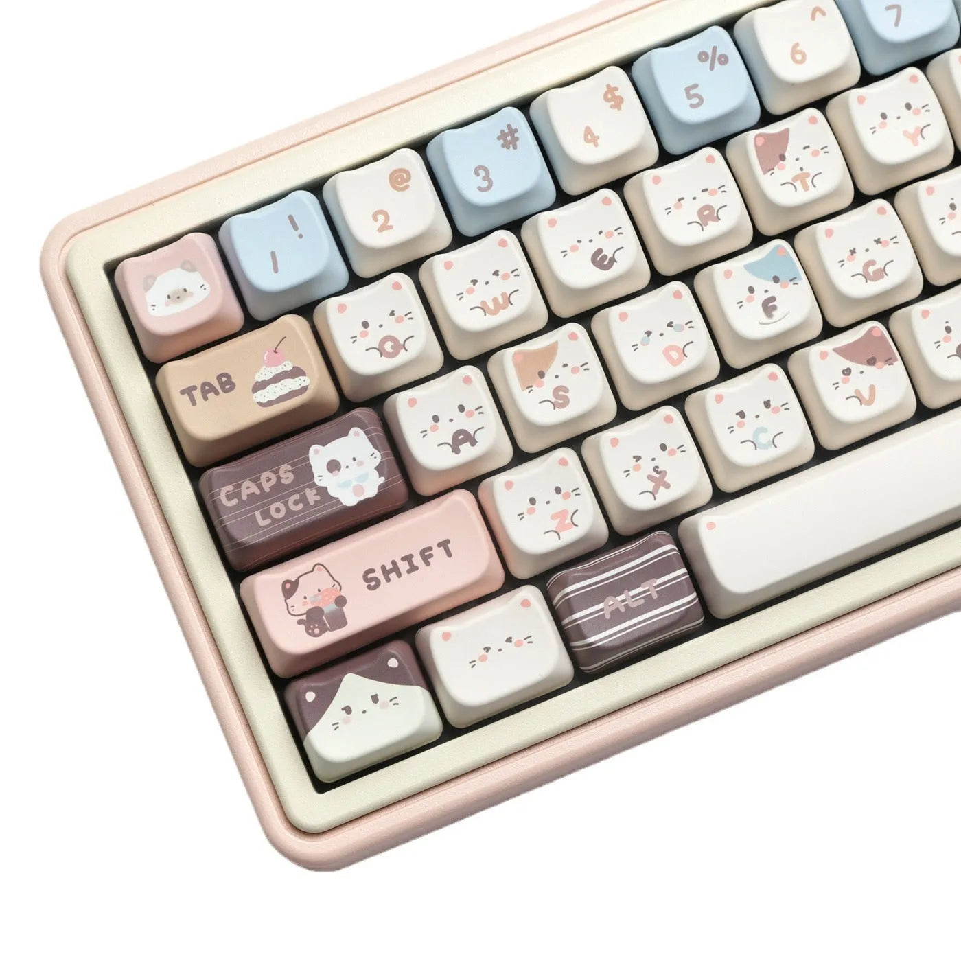 Sea Salt Cat themed PBT key cap set with March layout and 7u spacebar supplement for mechanical keyboards
