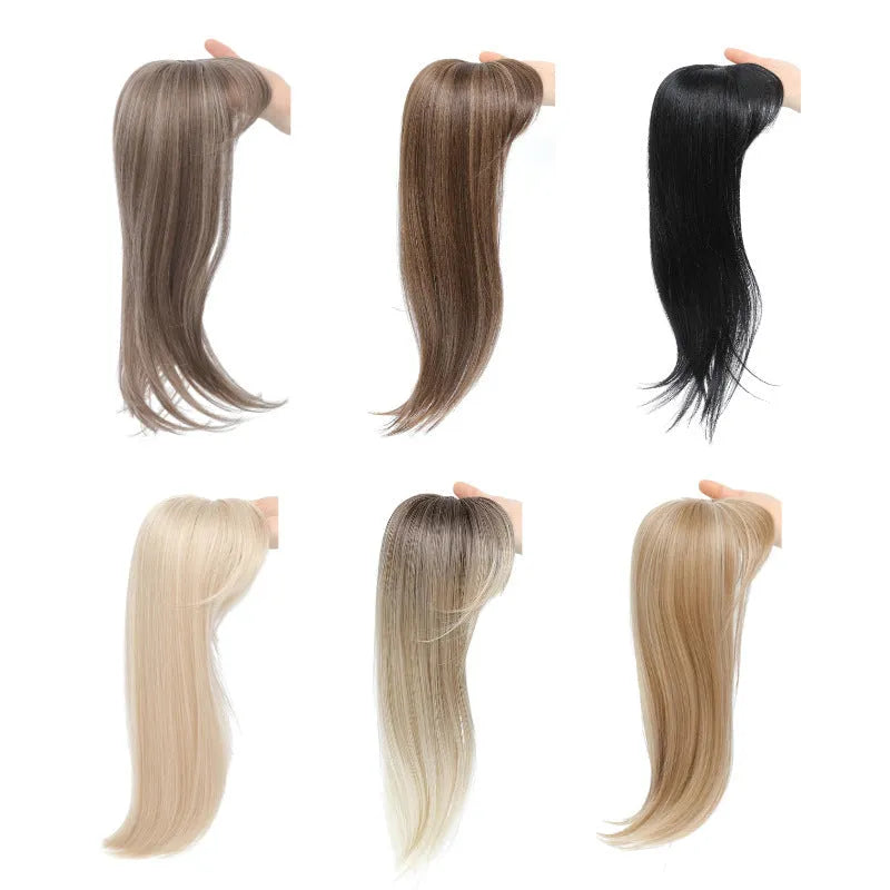 Synthetic hair clip-in wig with inner buckle fastening, shown in one of six available style colour options.