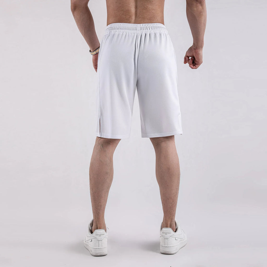 Men's black quick-drying mesh shorts with loose capri pants fit and mid-waist design