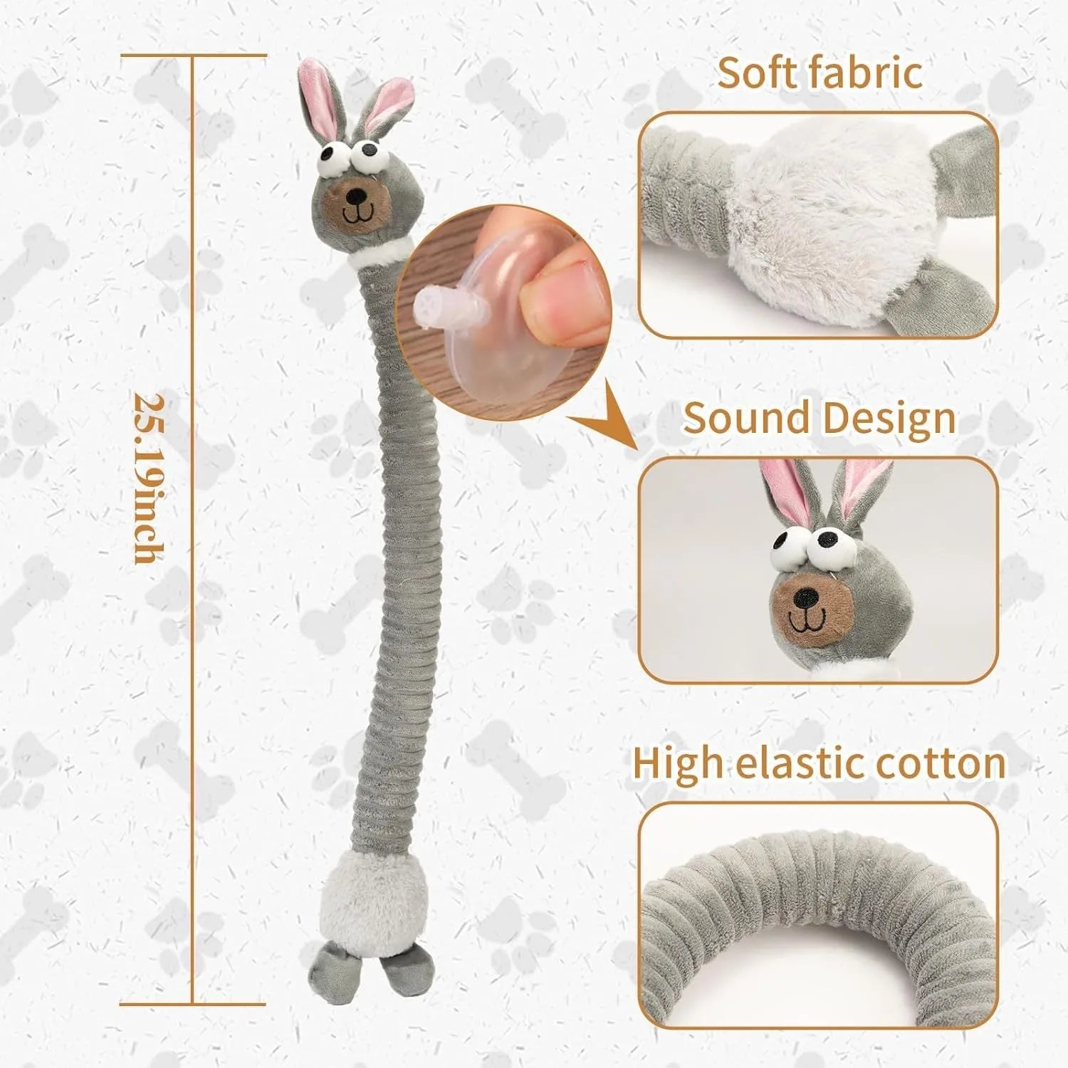 Brown plush dog toy with squeaker and crinkle sounds for small medium large dogs